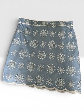 Talbots Light Blue Eyelet Scalloped A-Line Skirt 16
